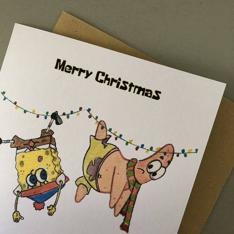 Spongebob And Patrick Christmas, Spongebob Christmas, New Year's Drawings, Bullet Journal Christmas, Christmas Cards Drawing, Funny Xmas Cards, Bff Christmas, Xmas Drawing, Funny Spongebob