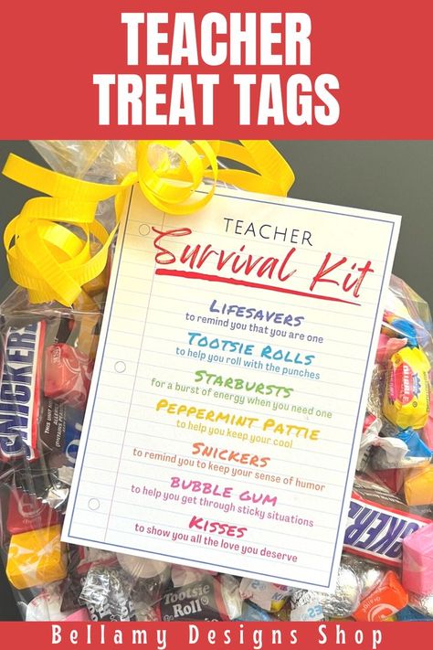 Teacher Kit Survival, Back To School Treat Bags For Teachers, Pto Back To School Teacher Gifts, Daycare Teacher Survival Kit, Welcome Gift For Teachers, Welcome Back For Teachers, Teacher Survival Kit Gift Diy, Back To School Treats For Staff, First Day Of School Survival Kit Teacher