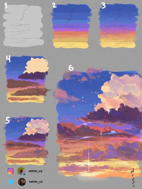 Beautiful cloud tutorial for artists! ♡ Sky Doodles, الفن الرقمي, Concept Art Tutorial, Digital Art Beginner, Digital Painting Tutorials, Arte Sketchbook, Art Inspiration Painting, Art Tutorials Drawing, Digital Art Tutorial