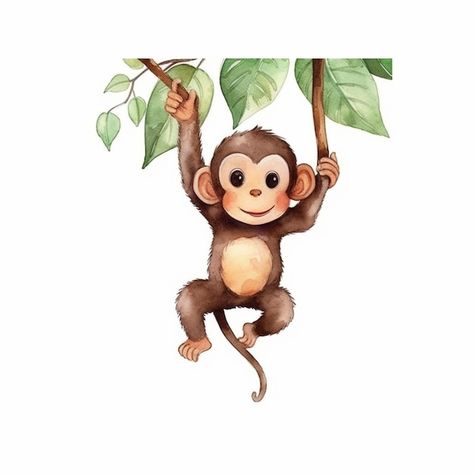 Jungle Animal Drawings, Jungle Kindergarten, Animated Monkey, Baby Nursery Murals, Monkey Sitting, Jungle Images, Safari Birthday Party Decorations, Monkey Illustration, Deco Jungle