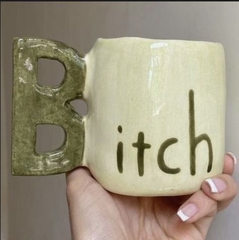 Cool Pottery Mugs, Emo Pottery, Funny Ceramics Ideas, Clay Mug Ideas Design, Silly Mugs, Clay Cup Ideas, Things To Make With Air Dry Clay, Pottery Quotes, Clay Mug Ideas