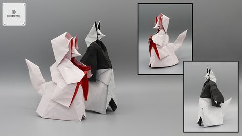 Kitsune Wedding, The Fox's Wedding, Origami Japan, Fox Wedding, Paper Fox, Origami Diagrams, Origami Models, Dragon Crafts, Anime Printables