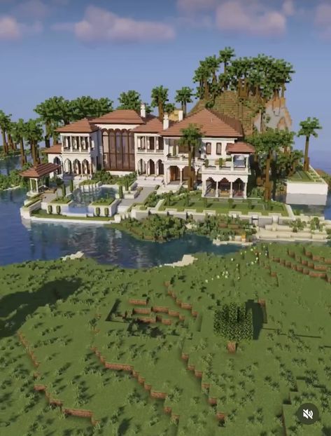 Epic Minecraft Houses, Minecraft Beach, Minecraft Beach House, Mansion Minecraft, Minecraft City Buildings, New Mediterranean, Beach Mansion, Minecraft Mansion, Minecraft Interior Design