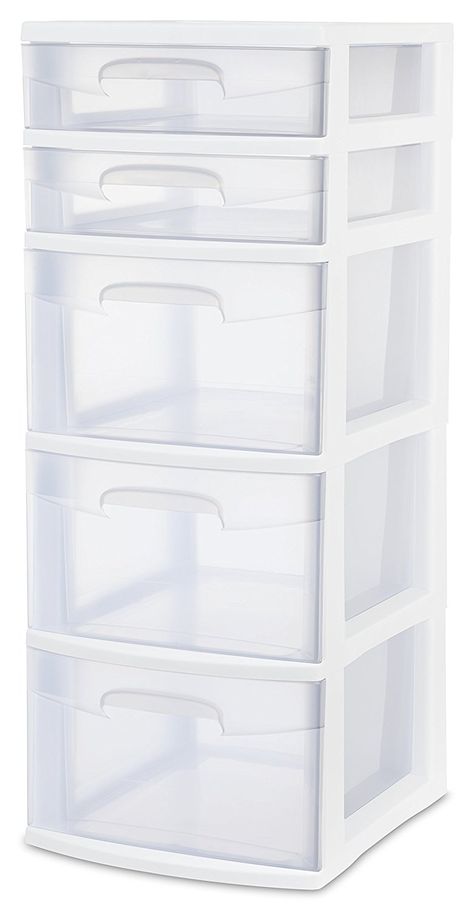 Amazon.com: Sterilite 28958002 5 Drawer Tower, White Frame with Clear Drawers, 2-Pack: Home & Kitchen Tall Plastic Storage Drawers, Motorcycle Clubhouse, Drawer Tower, Clear Drawers, Closet Storage Drawers, Plastic Storage Drawers, 3 Drawer Storage, Small Closets, Study Room Decor