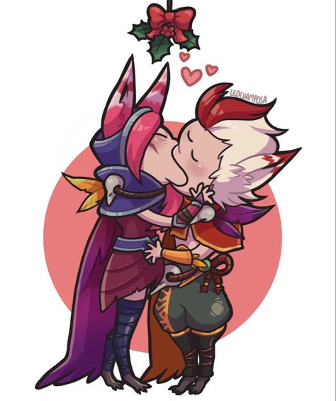 Xayah And Rakan Matching Icons, Rakan And Xayah, Xayah Lol, Kiss Meme, Xayah And Rakan, League Of Legends Characters, Persona 4, Under The Mistletoe, Lol League Of Legends