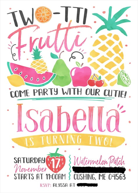 Tutty Fruity Birthday Party, Twotti Fruity Invitation, Tutti Frutti Birthday Party Invitations, Twoti Fruiti Birthday Party Invitation, Twotti Fruity Party Invitation, Twotti Fruity Party Outfit, Tooti Fruity Birthday Party, Twotti Fruitti Birthday Party Girl, Two Ti Fruiti Party Ideas Diy