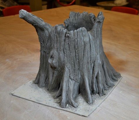 Ceramic Tree Trunk, Ceramic Tree Stump, Clay Tree Sculpture, Cement Tree, Taman Air, Ceramic Tree, Cement Diy, Cement Art, Concrete Sculpture