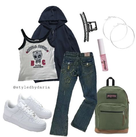 Middle School Y2k Outfits, 2000 Middle School Outfits, 2000s School Outfits, Back To School Clothes, Preppy Grunge, Middle School Outfit, Rock Star Outfit, Middle School Outfits, Downtown Outfits