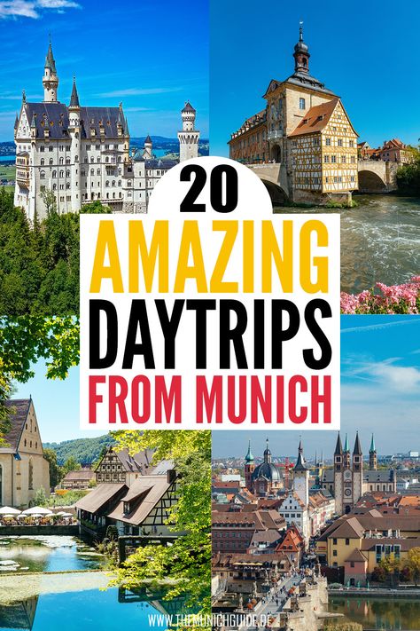 The 20 best day trips from Munich, Germany | All the places and tourist attractions near Munich you need to visit. Plan your perfect Munich itinerary. If you stay 3 days in Munich or more, you should definitely explore all the beautiful towns in the area. There are many UNESCO WOrld Heritage sites, medieval old towns and castles near Munich  #travel #munich #germany #traveltips #travelguide Munich Itinerary, Munich Photography, Day Trips From Munich, Germany Itinerary, Munich Travel Guide, Munich Germany Travel, Balcony Painting, Europe Adventure, Munich Travel