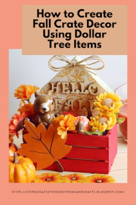 Fall Crate Decor, Wood Crate Diy, Fall Dollar Tree Diy Decor, Fall Decor On A Budget, Crate Crafts, Squirrel Decor, Crate Decor, Painting Wooden Letters, Crate Diy