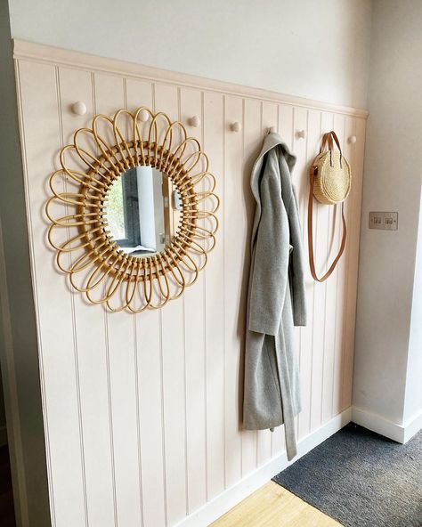 @athomewithfaye_ posted on their Instagram profile: “✨ Hallway reveal ✨ ⁣ ⁣ This wall has been a problem for me forever, it was so scuffed up, dark and…” Coat Hook Ideas, Panelled Hallway, White Hall Tree, Built In Cubbies, Hook Ideas, Minimalist Entryway, Wooden Coat Hooks, Simple Benches, Standing Coat Rack