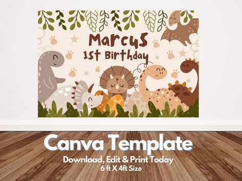 Editable Boho Dinosaur Backdrop, Birthday Background, Birthday Poster, Party Banner Digital Download, Dino Birthday Decoration by Seimeppistudio on Etsy Dinosaur Backdrop, Boho Dinosaur, Dinosaur Birthday Theme, Background Birthday, Backdrop Birthday, Dinosaur Birthday Invitations, Birthday Gift Tags, Food Label, Dino Birthday