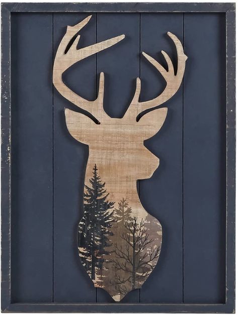 Wood Deer Head, Easy Nature Paintings, Cabin Wall Decor, Deer Wall Art, Cabin Art, Deer Decor, Flower Painting Canvas, Deer Wall, Simple Acrylic Paintings