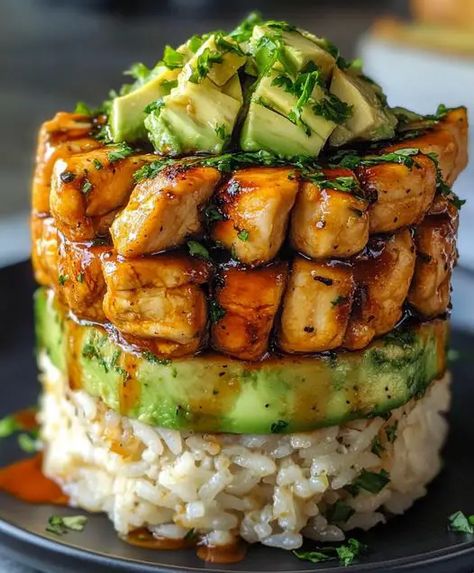 Introduction to Honey Lime Chicken and Avocado Rice Stack The honey lime chicken and ... LEARN MORE Creative Recipes Dinner, Chicken Avocado Rice, Chicken Recipes Honey, Avocado Chicken Recipes, Macro Foods, Aesthetic Meals, Sushi Ideas, Lime Rice Recipes, Chicken And Avocado