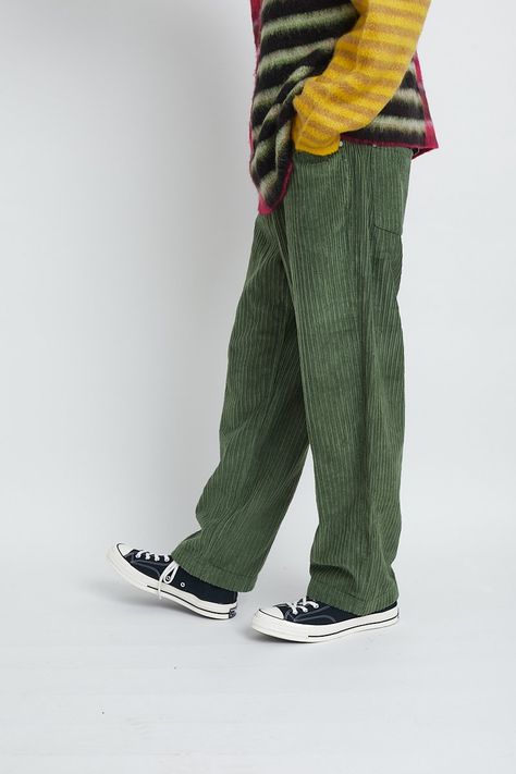 Green Corduroy Pants Outfit, Colourful Pants, Corduroy Pants Outfit, Green Corduroy Pants, Ragged Jeans, Straight Leg Cargo Pants, Corduroy Pants Men, Knit Trousers, Pants Outfit Men