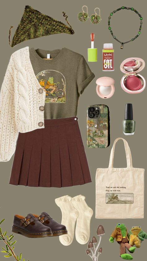 #outfits #fashion #outfit #frogandtoad #frogcore #frogandtoadshuffle #frogandtoadoutfit #cottagecore #cottagecorevibes Cottagecore School Outfits, Cottagecore School, Goth Cottagecore, Frog Sitting, Fairycore Grunge, Fits Clothes, Frog And Toad, Light Academia, Outfit Maker