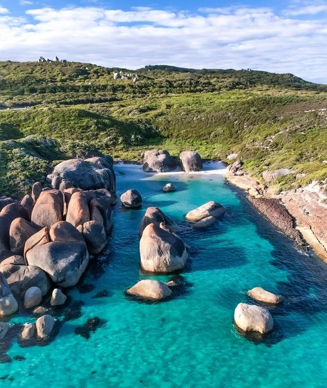 Secluded Elephant Cove beach with vibrant turquoise blue crystal clear water and white sand, with a green grass backdrop located in Denmark,, Western Australia Plane Flying, Herd Of Elephants, Elephant Rock, Rottnest Island, Dream Hotels, Popular Places, Southern Ocean, Kings Park, Margaret River