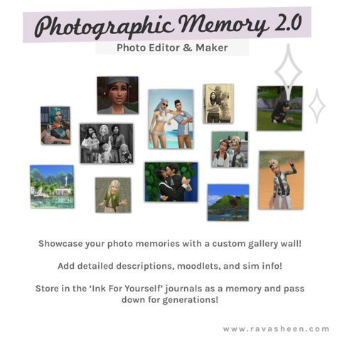 RAVASHEEN - Photographic Memory 2.0 Photogenic Memory, Sims 4 Photography, Photographic Memory, Sims 4 Decades Challenge, Transfer Images, Sims 4 Family, Play Sims 4, Sims Packs, Sims 4 Cc Folder