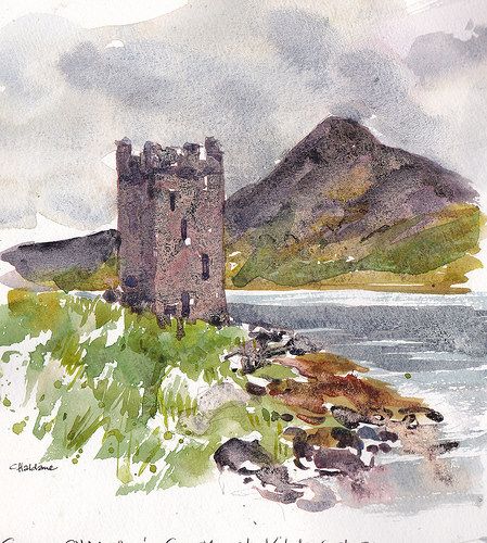 Grace O'Malley's castle, Achill island, Ireland | Grace the … | Flickr Grace O'malley, Landscape Design Drawings, Castle Painting, Watercolor Architecture, Ireland Landscape, Watercolor Landscape Paintings, Landscape Drawings, Urban Sketching, Seascape Paintings