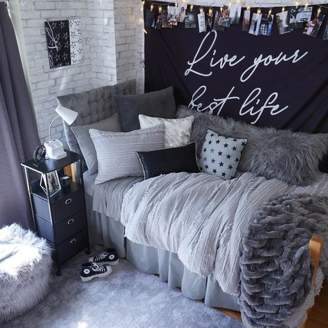 Stars Mirrored Wall Art – Dormify Grey Dorm Room, Grey Room Ideas Bedroom, Dorm Room Themes, Grey Room Ideas, College Bedroom Decor, Dorm Room Styles, College Dorm Ideas, Dorm Room Inspo, College Dorm Room Ideas