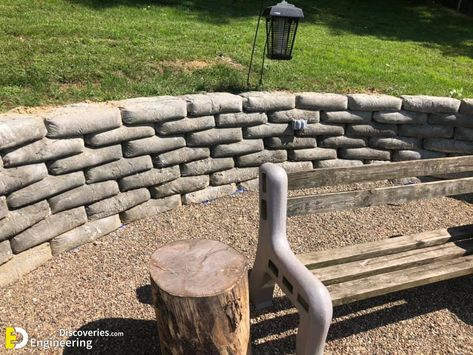 30+ Photos Of Concrete Bag Retaining Walls - Engineering Discoveries Cement Bag Wall, Concrete Bag Wall, Curved Retaining Wall Ideas, Cement Bag Retaining Wall, Retaining Walls, Concrete Bag Retaining Wall, Inexpensive Retaining Wall Ideas, Quickcrete Retaining Wall, Quick Crete Retaining Wall