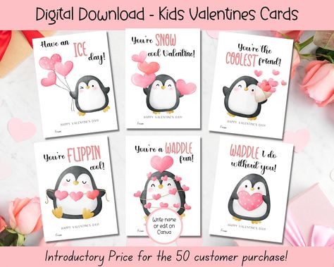 Penguin Valentine Card, Construction Valentines, Train Valentine, Pug Valentine, Elephant Valentine, Valentine Cards For Kids, Classroom Valentine Cards, Bunny Valentines, School Valentines