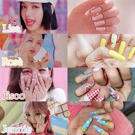 Rosé Nails Blackpink, Rosé Nails, Blackpink Nails, K Pop Nails, Pink Black Nails, Blackpink Ice-cream, Idol Nails, Kpop Nails, Rose Nails