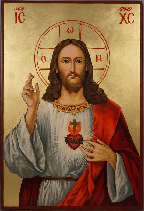 Hand-Painted Roman Catholic Icon of Jesus Christ Sacred Heart Large Religious Wallpaper, Catholic Artwork, Orthodox Christian Icons, Jesus Photo, Catholic Images, Jesus Painting, Jesus Christ Images, San Francesco, Jesus Images