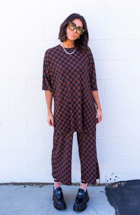 LALA ORIGINAL: Lex Ribbed Checkerboard Playsuit in Black + Mocha *REST – Dressed in Lala Dressed In Lala Style, Dressed In Lala Play Suit, Dressed In Lala Outfits, Styling Wide Leg Pants, Mocha Dress, Dressed In Lala, Look Casual Chic, Tunic Length, Looks Style