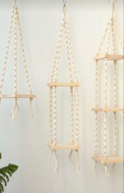 Macrame Diaper Hanger, Plant Hanging Shelf, Diy Macrame Shelf Tutorial, Macrame Shelf Tutorial, Macrame Shelf Diy, Macrame Wall Shelves, Rustic Kitchen Shelf, Crochet Plant Holder, Macrame Wall Shelf