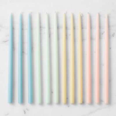 Easter Pastel Tiny Taper Candles #williamssonoma Easter Dinnerware, Pastel Candles, Easter Tablecloth, Easter Entertaining, Taper Holders, Tablescape Inspiration, Spring Tablescapes, Class Design, Easter Table Decorations