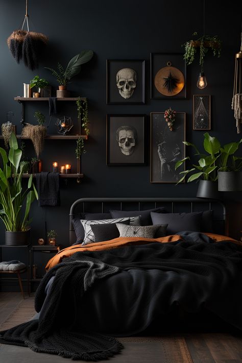 Bed Interior, Dark Home Decor, Sleep Sanctuary, Bed Design Modern, Fall Bedroom, Dark Home, Black Bedroom, Level Design, Themed Decor