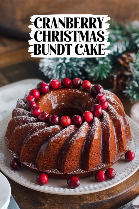 Cranberry Bundt cake decorated with fresh cranberries and dusted with powdered sugar. Cranberry Bundt Cake Recipes, Christmas Bundt Cakes, Cranberry Pound Cake Recipe, Christmas Bundt Cake Recipes, Cranberry Bundt Cake, Bundt Cake Mix, Christmas Bundt Cake, Cranberry Orange Cake, Cranberry Christmas