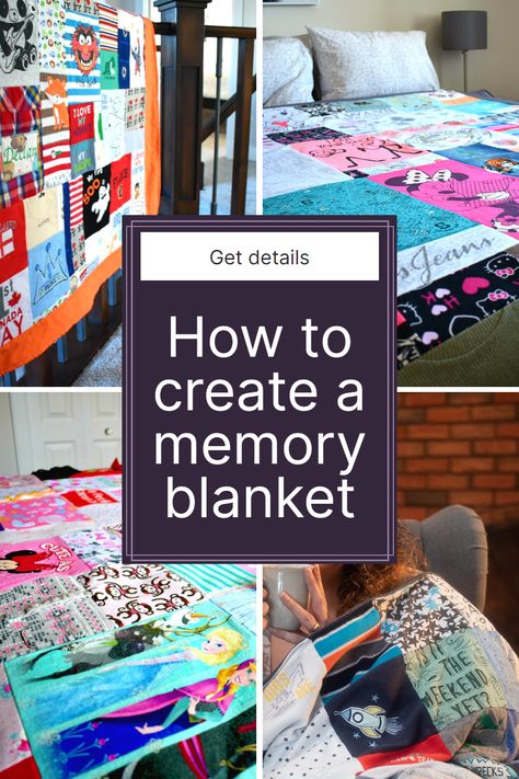 Memory Blankets From Clothes, Keepsake Sewing Projects, Memorial Blankets From Clothes, Memory Blanket Ideas, Memory Blanket From Clothes, Memory Blankets From Shirts, Memory Quilt Ideas, Diy Throw Blankets, Tshirt Quilt Diy