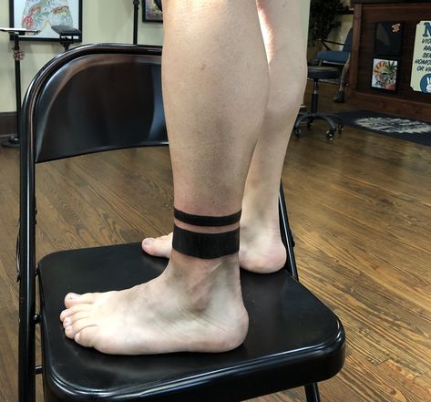 Double band, ankle band, blackwork, tattoo Ankle Tattoo Band, Black Band Tattoo Leg, Band Tattoo Leg, Ankle Band Tattoo Mens, Band Tattoo Designs For Men, Bailey Tattoo, Back Of Ankle Tattoo, Black Band Tattoo, Ankle Band Tattoo