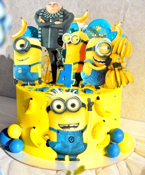 4th Birthday Party For Boys, 6th Birthday Cakes, Minion Birthday, Birthday Party Cake, 4th Birthday Parties, Party Cake, Boy Birthday Parties, 7th Birthday, 4th Birthday