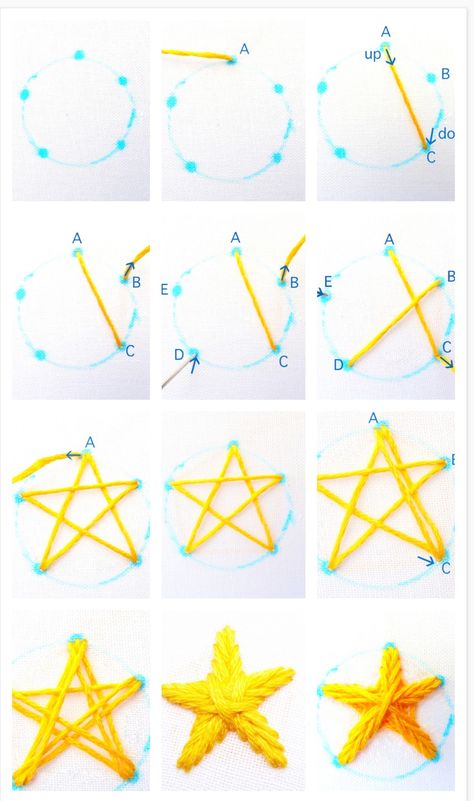 Embroidery Designs For Shoes, How To Stitch A Star, Things To Do With Extra Fabric, How To Sew A Heart, Embroidery Stars Tutorial, Sowing Designs, Embroidery Inspiration Simple, Hand Sewing Hacks, Things To Stitch