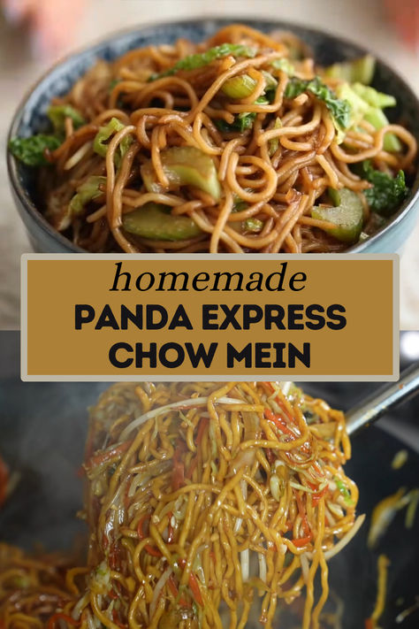 Panda Express Chow Mein. Bouncy chow mein noodles stir fried in a savory simple sauce with crunchy cabbage, celery, onions. An easy recipe and perfect side dish! Panda Express Chow Mein Recipe, Lo Mein Noodles, Chow Mein Recipe, Asian Noodle Recipes, Chow Mein Noodles, Stir Fry Noodles, Fry Recipes, Panda Express, Asian Noodles