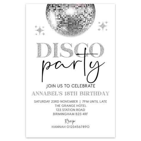 Disco Invitations Ideas, Disco Theme Invitations, Mirrorball Birthday Invitation, Invitation Disco Party Birthday, Disco Theme Birthday Invitation, 18th Birthday Invites, 18th Party Ideas, 18th Birthday Party Themes, Happy Birthday Decor