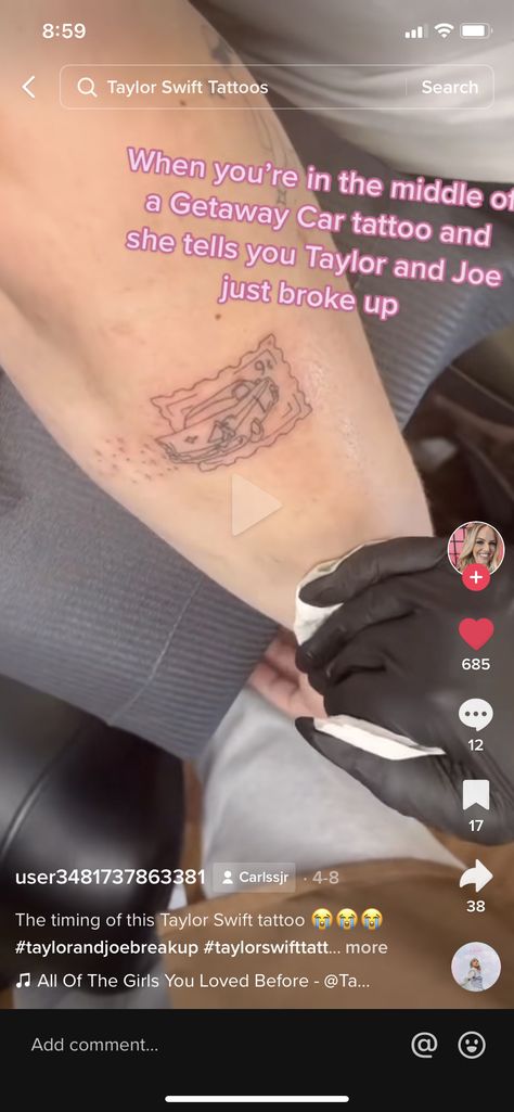 Taylor Swift Getaway Car Tattoo, Getaway Car Taylor Swift Tattoo, Getaway Car Tattoo, Summer Tattoos, Taylor Swift Tattoo, Summer Tattoo, Car Tattoos, Getaway Car, Disney Trip