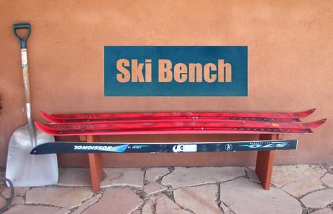 Old Skis Ideas, Ski Bench, Ski Furniture, Repurpose Projects, Old Skis, Red Bench, Lazy Bear, Simple Benches, Black Bench