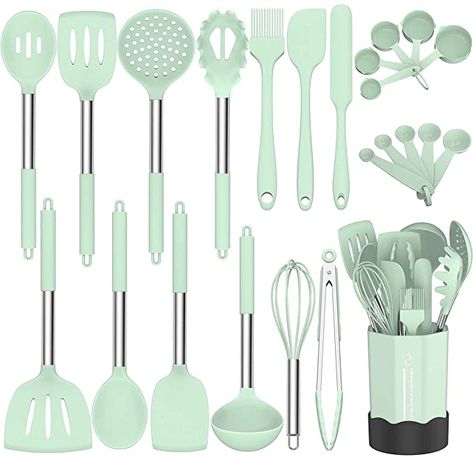 Green Kitchen Utensils, Pasta Server, Kitchen Pans, Kitchen Tongs, Silicone Cooking Utensils, Soup Ladle, Silicone Kitchen Utensils, Slotted Spoon, Utensils Set