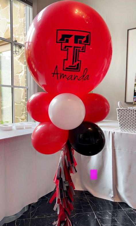 Texas Tech Graduation Party Decorations, Texas Tech Graduation Party, College Balloons, Signing Ideas, Seniors 2024, Grad Party Theme, College Grad Party, Graduation Party Planning, Graduation Parties