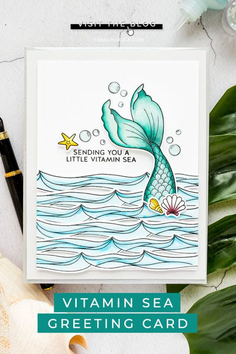 Beach Journal Ideas, Yana Smakula, Fishing Cards, Copic Sketch Markers, Copic Sketch, Summer Cards, Bullet Journal Design Ideas, Paint Cards, Mermaid Tails