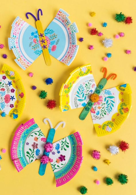 Paper Plate Butterfly Kids Craft Paper Plate Animals, Pillows Design, Lemonade Stands, Floral Paper Plates, Balloons Design, Boxes Design, Unicorn Craft, Butterfly Balloons, Unicorn Crafts