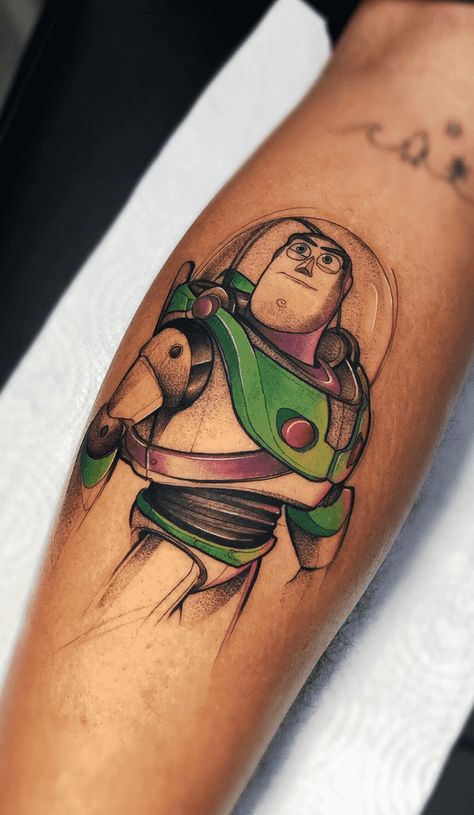 Buzz Lightyear Tattoo Design Images (Buzz Lightyear Ink Design Ideas) Buzz Light Year Tattoo, Tatuagem Toy Story, Buzz Lightyear Tattoo, Buzz Tattoo, Colourful Tattoo, Toy Story Tattoo, Michael Tattoo, Character Tattoos, Birthday Tattoo