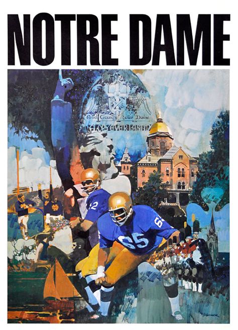 NOTRE DAME - vintage Big Ten poster series illustrated by Frank H. Wagner College Football Players, Illustrated Poster, Heisman Trophy Winners, Go Irish, University Of Notre Dame, Sports Posters, Football Illustration, Notre Dame Football, Posters For Sale