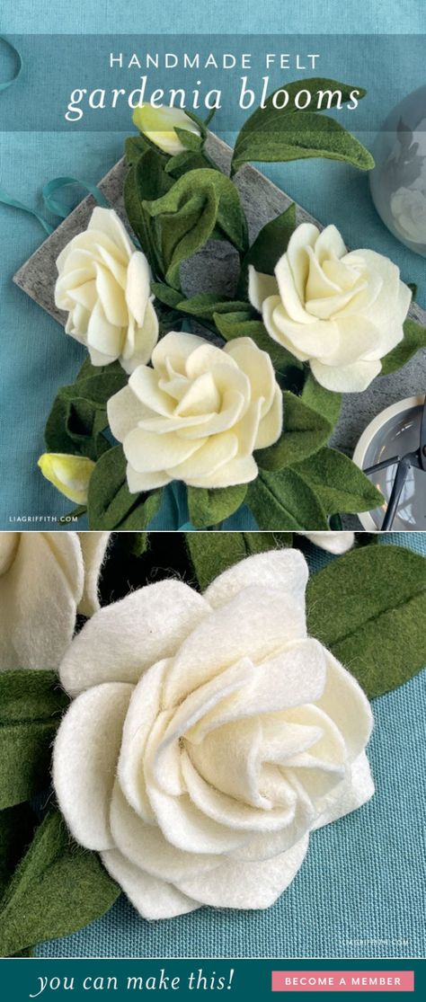 White Felt Crafts, Felt Floral Wreath, Felt Floral Garland, White Felt Flowers, Diy Felt Flowers Template, Hand Sewn Flowers, Felt Flower Arrangement, Felt Flower Garden, Winter Felt Flowers