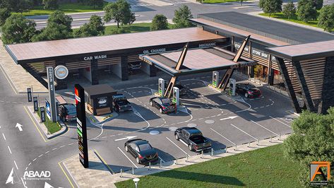 Petrol station on Behance Petrol Station Design Architecture, Carwash Design Architecture, Gas Station Design Architecture, Petrol Station Design Plan, Gas Station Plan, Gas Station Architecture, Petrol Station Design, Modern Gas Station, Gas Station Design