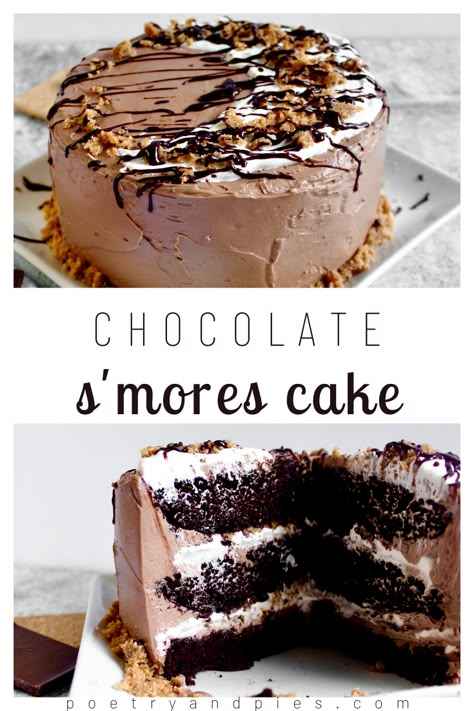 S’mores Chocolate Cake, Smore Cake Birthday, Fun Chocolate Cake Ideas, S’mores Cake Recipe, Smores Chocolate Cake, S’more Cake, Smore Cake, Smores Cake Recipe, Coffee Cake Loaf